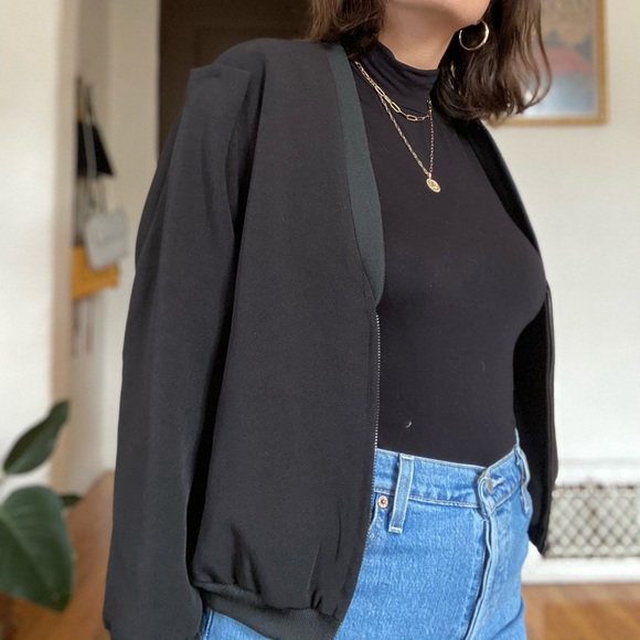 V-Neck Black Bomber Jacket - Picture 7 of 8